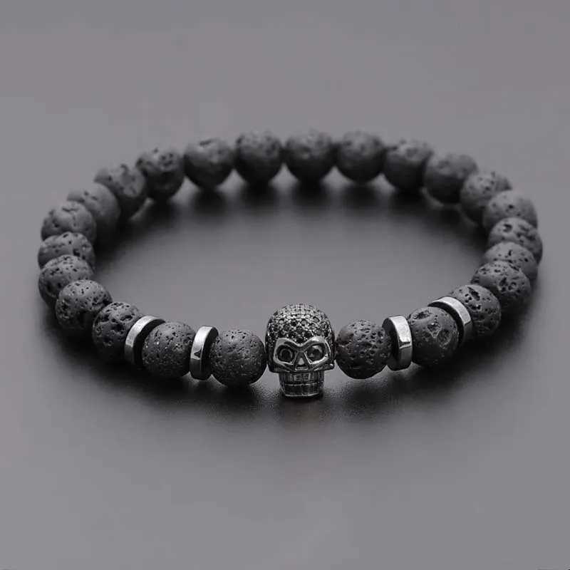 Black Eye Skull Hematite Bead Bracelet Men Classic Handmade 8mm Lava Stone Charm Bracelet For Men Jewelry GiftX240921