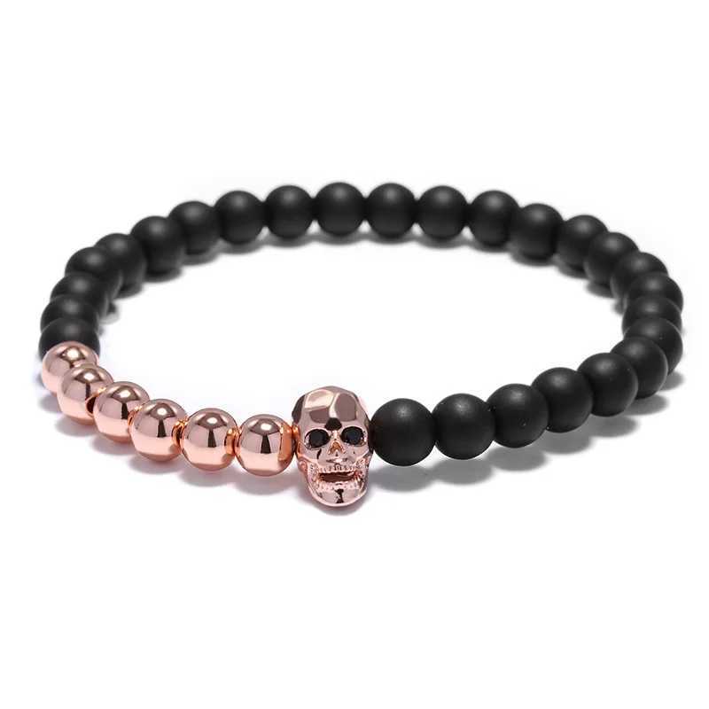 Neutral natural stone handmade metal bead wrapped crystal bracelet skull pendant retro fashion men's and women's bracelet jewelry