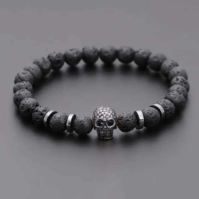 Black Eye Skull Hematite Bead Bracelet Men Classic Handmade 8mm Lava Stone Charm Bracelet For Men Jewelry GiftX240921