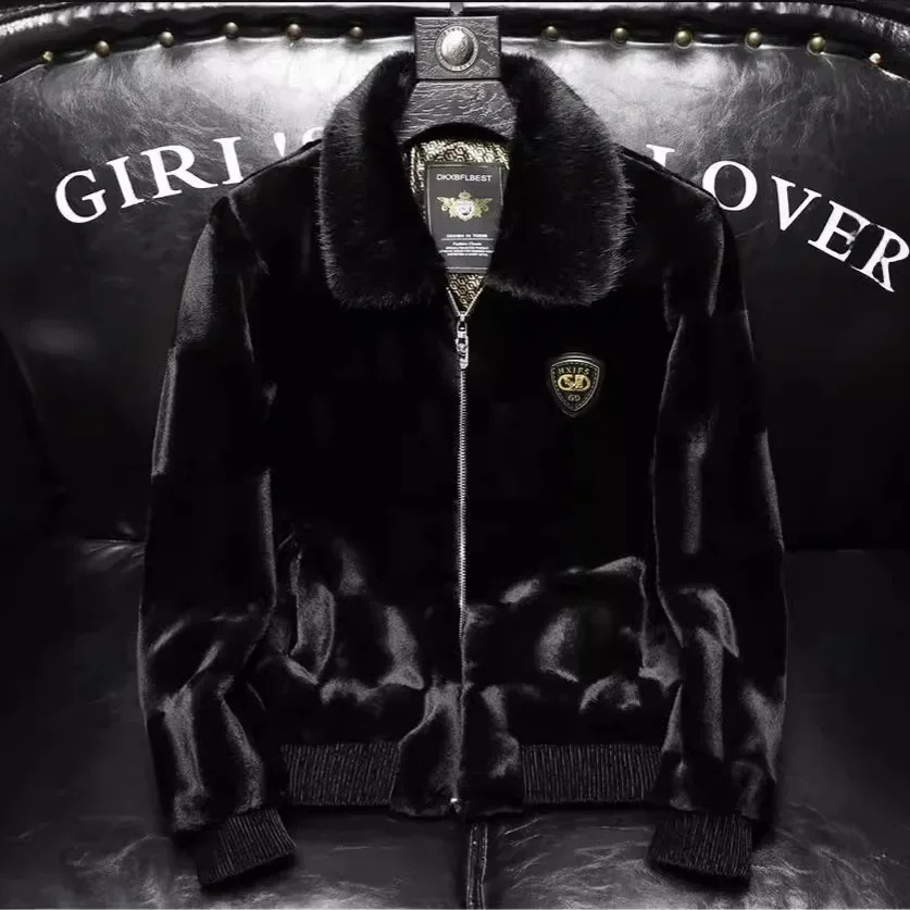 Winter Mens Faux Fur Leather High-Quality Solid Color Wool Er Thick Warm Jacket Outdoors Cold-Proof Coats Men Clothing