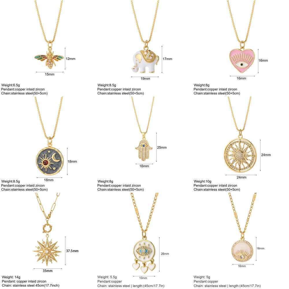 Heart shaped evil blue eyed sun necklace suitable for women cute dogs bees elephants gold pendant womens necklace long stainless steel chain W240918