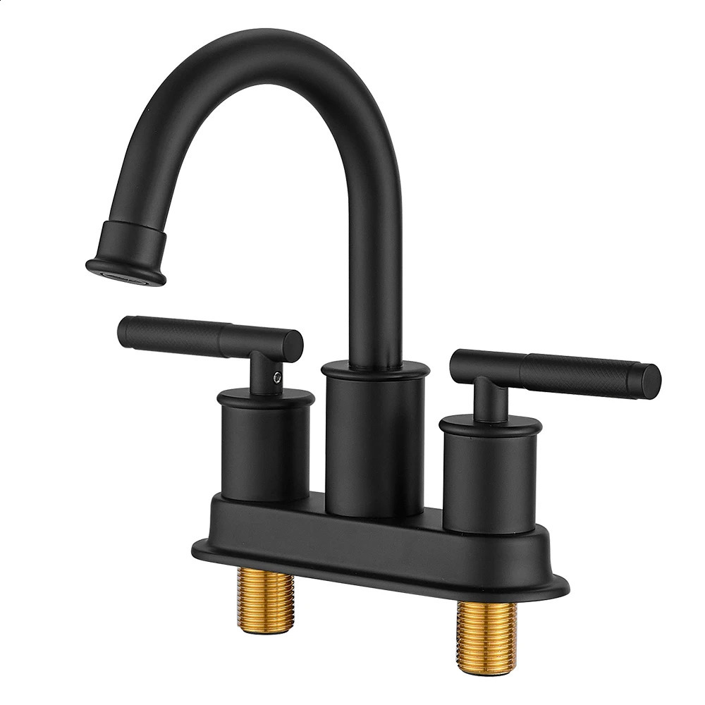 Basin Faucets Matte Black Deck Mounted Bathroom Sink Faucets 3 Holes Double Handle And Cold Water Mixer Tap 855111 240918