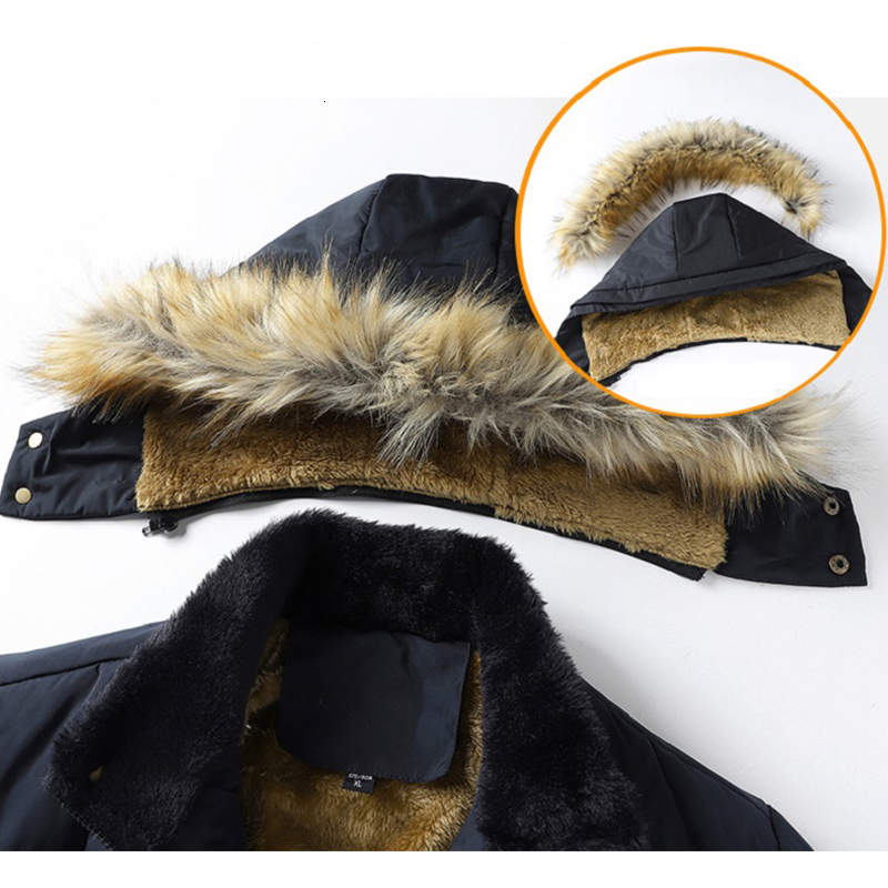 2023 Winter New Men Windproof Fleece Warm Thick Parkas Coat Mens Fashion Hooded Casual Outwear Detachable Hat Jacket Male