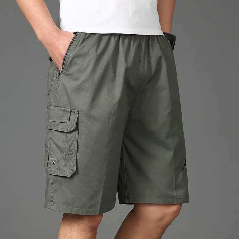 2024 Shorts Men Bermuda Cotton Pocket Zip Cargo Shorts Fashion Style Elastic Army Male Summer Casual Knee Length Vintage YellowX240921