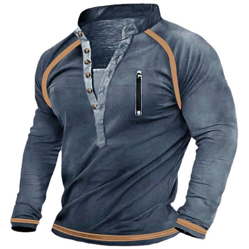 Foreign Trade Men's V-Neck Buttoned Hoodie Made Of Pure Cotton, Thickened And Warm Tactical Hoodie, Training On Pullover For Men's Long Slee