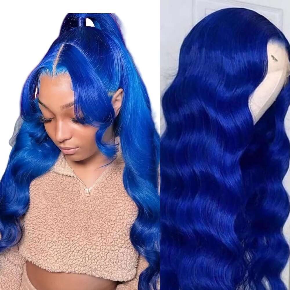 13x4 Navy Body Wave Frontal Brazilian Hair Blue Colored HD Transparent Lace Front Wigs For Women Pre Plucked