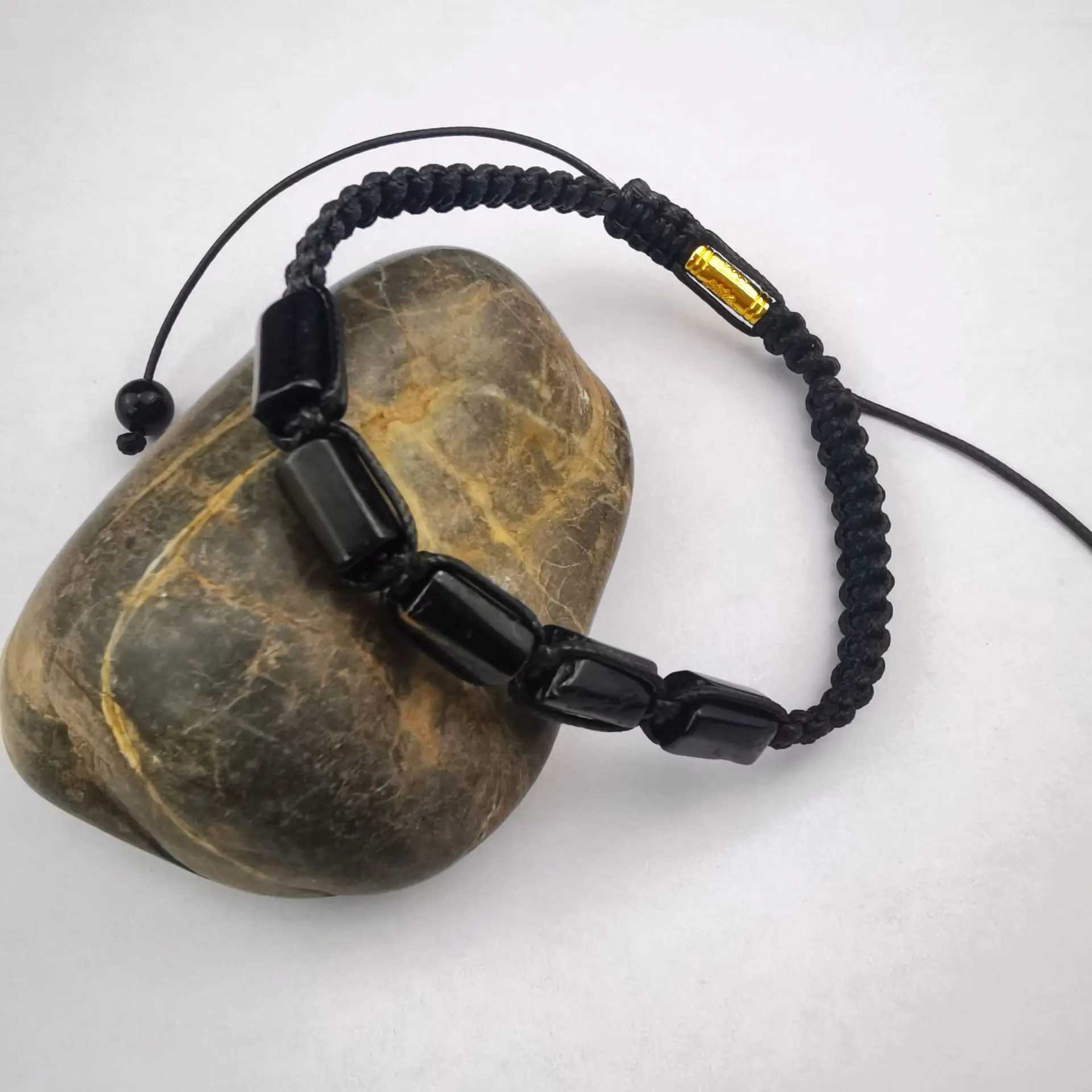 Irregular Natural Black Tourmaline Bracelet Men Handmade Braided Bad Energy Protection Crystal Bracelets Adjustable Jewelry X168X240921