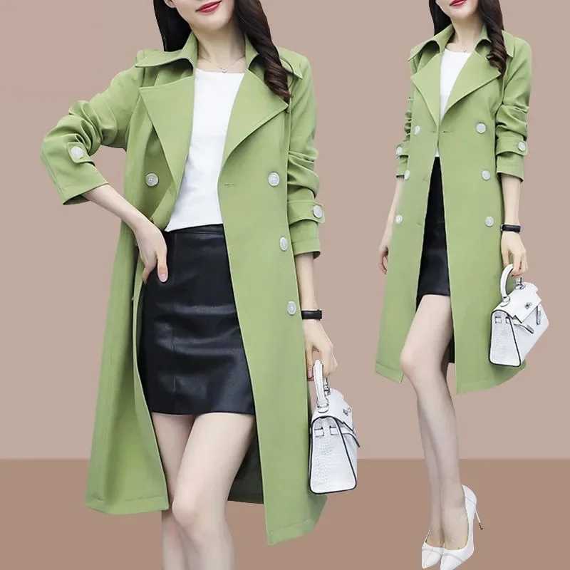 2023 New Casual Thin Trench Coat Women Outwear Mid Long Slim Windproof Coat Spring Female Windbreaker Coat Gabardina Mujer M-3XLX240921