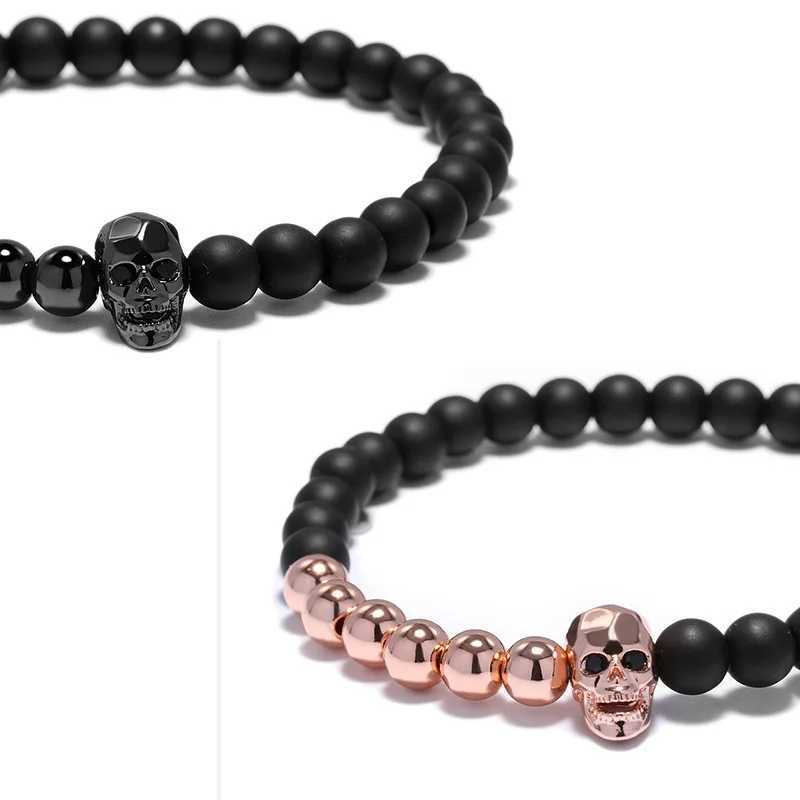 Neutral natural stone handmade metal bead wrapped crystal bracelet skull pendant retro fashion men's and women's bracelet jewelry
