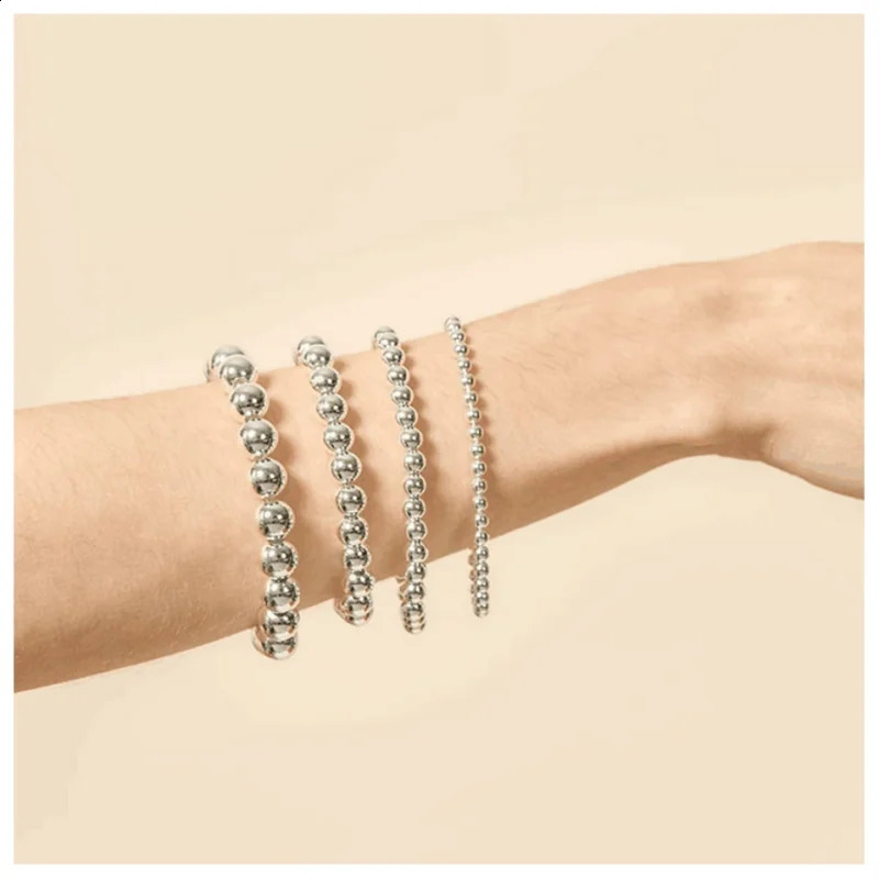 Silver Color Elastic Stainless Steel Bracelet Metal Ball 2456810mm Beaded Chain For Women Men High Quality Jewelry 240919