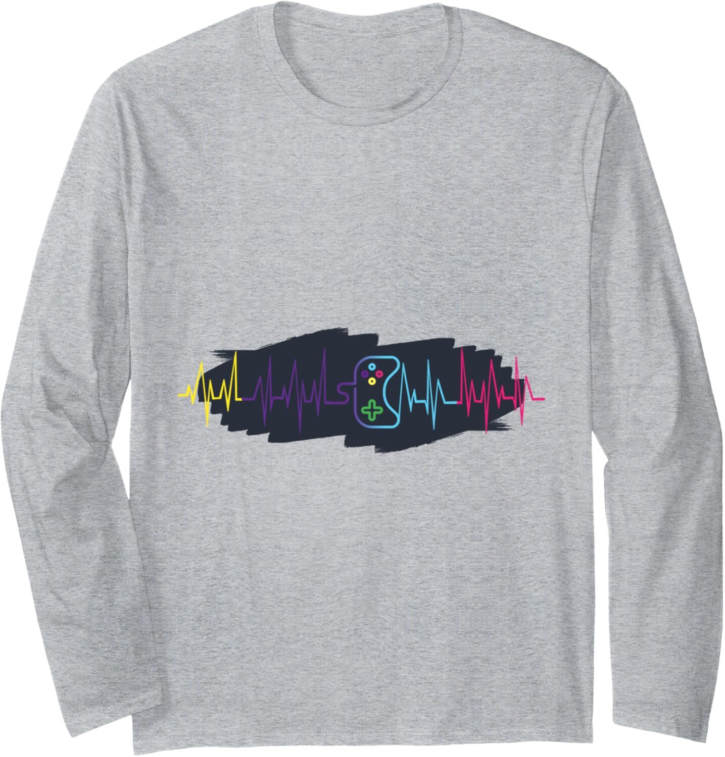 Long Sleeve Shirts for Men sweatshirt Video Games Heartbeat, Gaming Style Funny Gamer Gift Long Sleeve Tee Streetwear Casual tops clothes