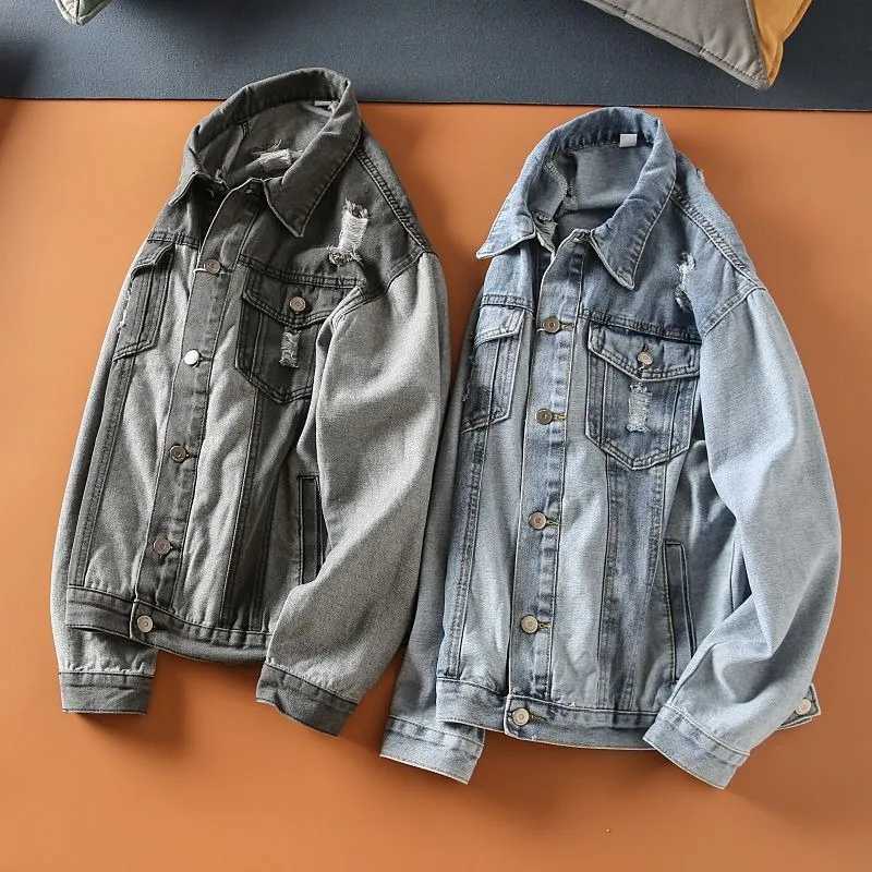 American new fashion retro wash trend hole men Y2K street Harajuku hip-hop casual clown frog denim jacket couple top W241011