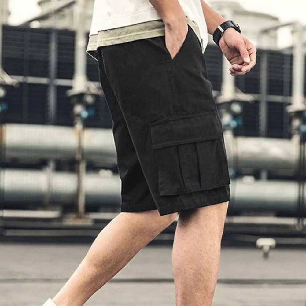 Men Cargo Shorts Loose Quick-drying Knee Length Shorts Solid Color Multi Pockets Straight Soft Breathable Mid Waist PocketsX240921