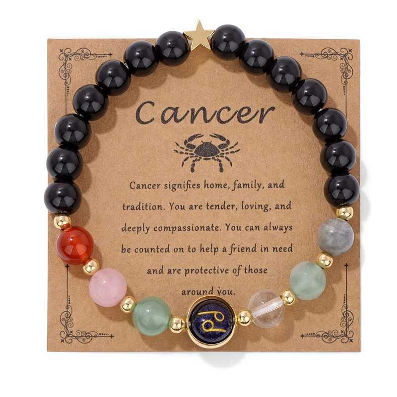 12 Zodiac Signs Constellation Beaded Bracelet For Women Men Obsidian Stone Beads Cancer Leo Libra Bracelets Handmade JewelryX240921