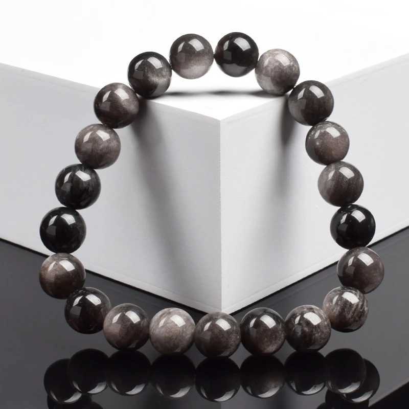 Natural Silver Color Obsidian Bracelet Men Women Original Natural Stone Beads Black Crystal Gems Sheen Energy Protection JewelryX240921