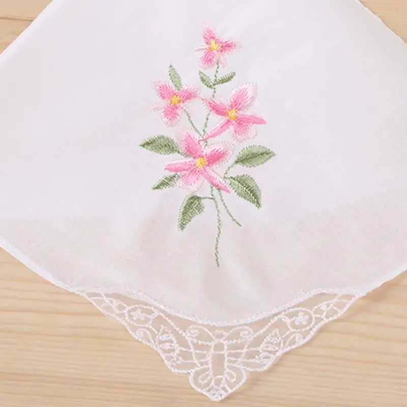 3Pcs/Set Women Basic White Square Handkerchief Floral Embroidered Pocket Hanky BX240921