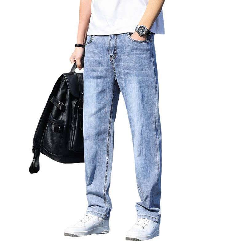 2024 Summer Jeans Men's Thin Loose Straight Pants Elastic Business Casual Versatile Long Pants Spring and Autumn Edition