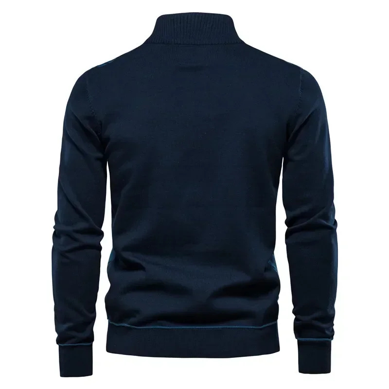 Autumn Winter Men's Half High Collar Zipper Plaid Long Sleeve Pullover British Fashion Casual Male Knitwear Sweater XXL