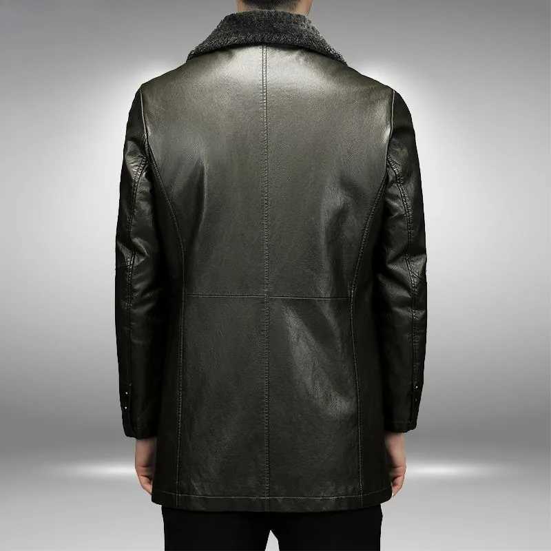 New mens fashionable casual fur integrated leather jacket winter mens medium thick wool lining warm sheepskin jacket W240918