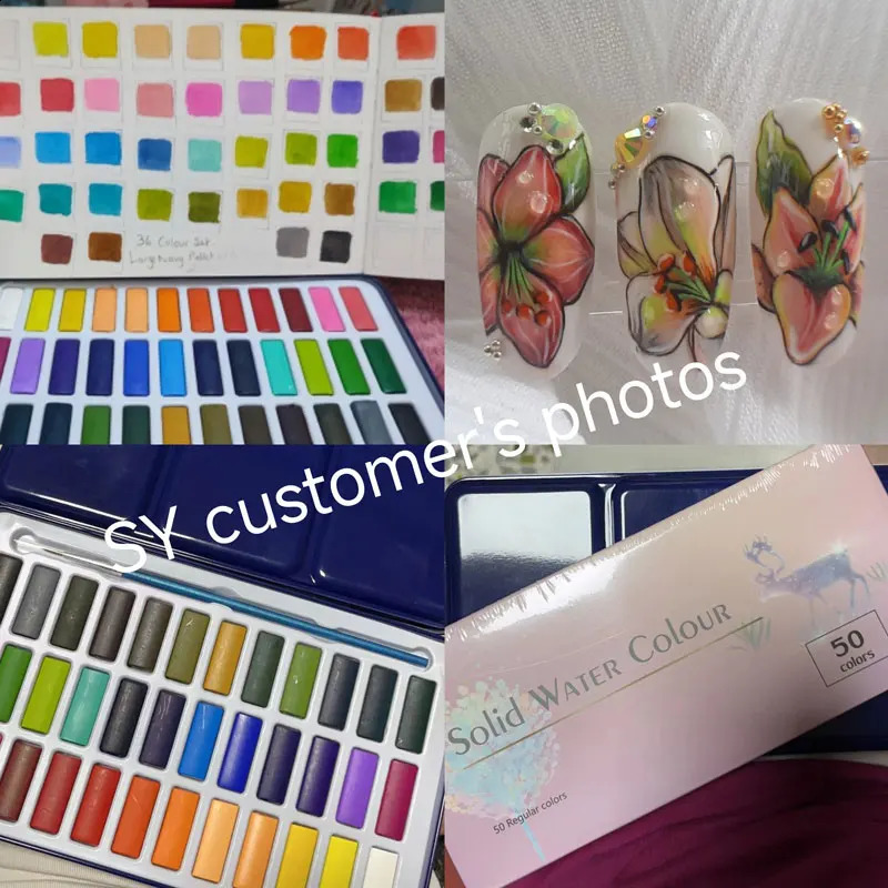 Profession 100 Color Solid Pigment Watercolor Manicure Nail Draw DIY Painting Kit Watercolor Paint Decor Nail Pigment With Brush 240911