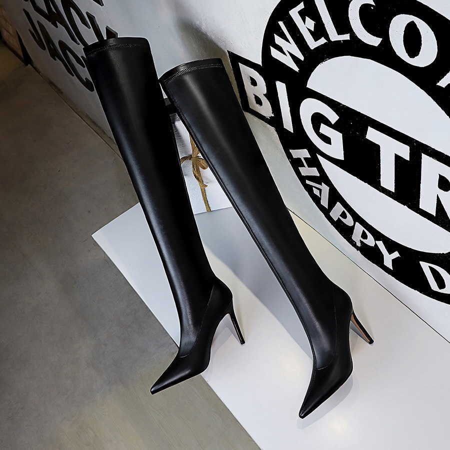 CMM Fashion Simple Thin Heel High Heel Pointy Winter Sexy Nightclub Slim Legged Over Knee Boots