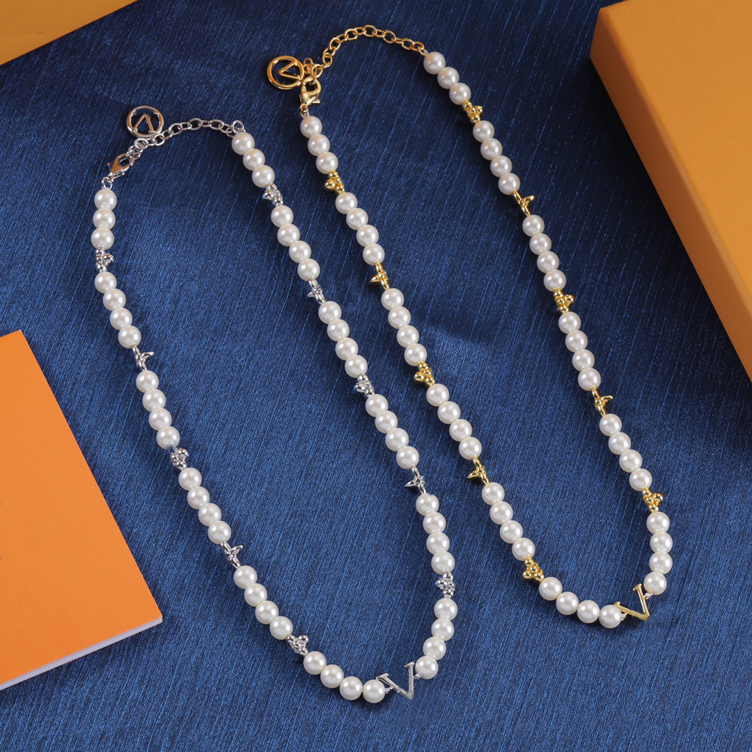 Women Luxury Choker Necklace Designer Brand Letter Pearl Pendant Chain 18K Gold Plated Wedding Party Jewelry Gift