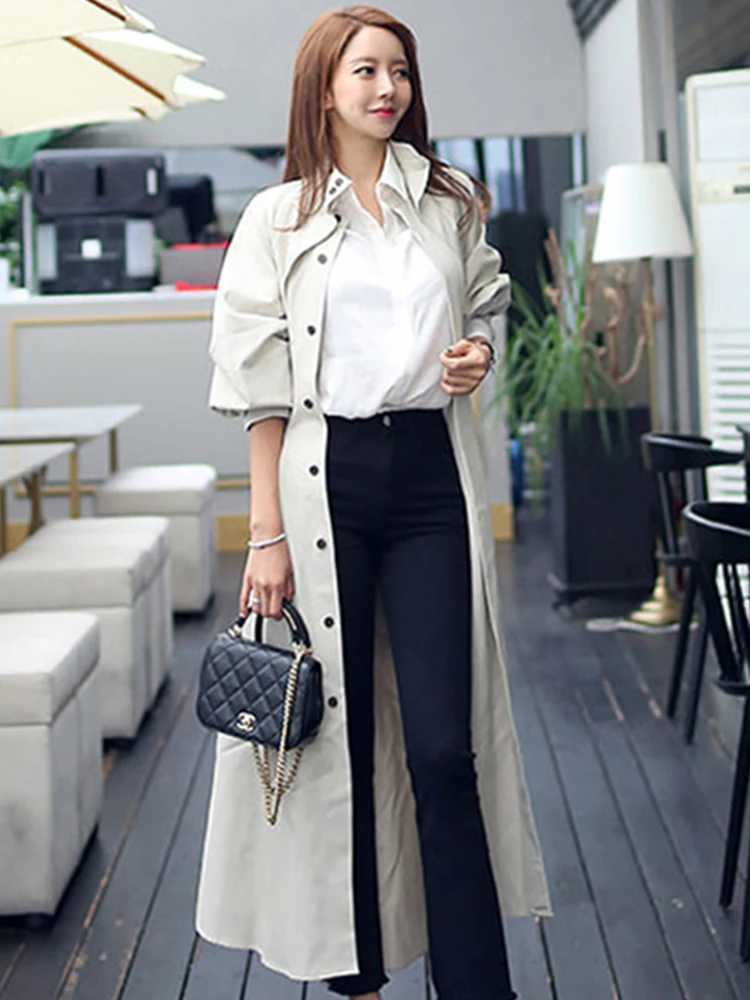Chic High Quality Elegant Women Fashion Trench Coat Long Jacket Casual Slim Belt Femme Mujer Windbreaker Outwear Spring AutumnX240921