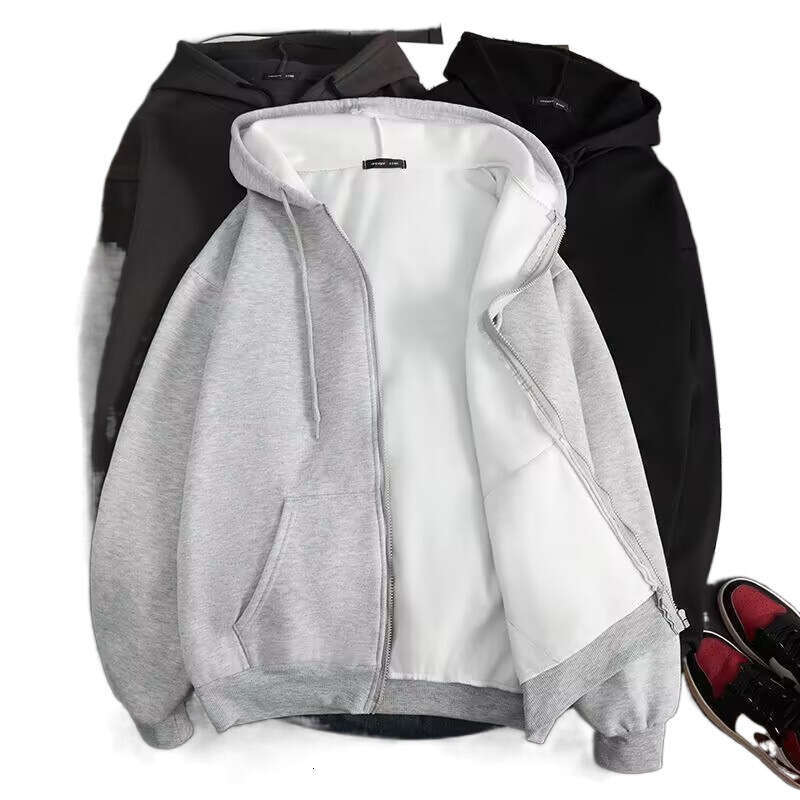 Spring And Autumn Open Hoodie Men's Plush Casual Hoodie Trendy Sports Obesity Large Hong Kong Style Jacket Loose