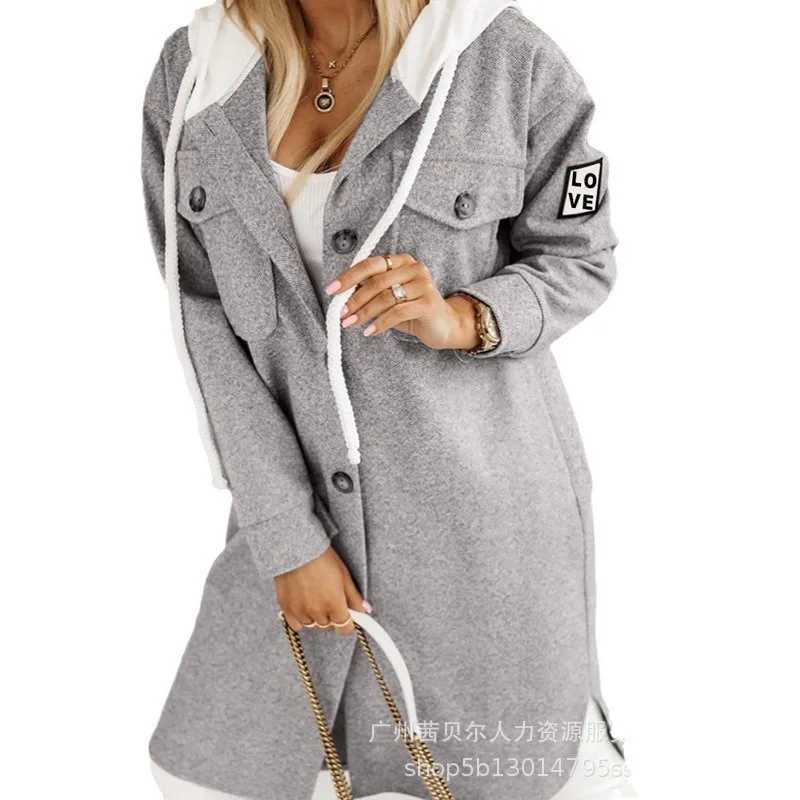 Women Loose Cardigan Split Hooded Large Coat 2023 Autumn and Winter Trench Coat Women Long Sleeve Single Breasted Pocket TrenchX240921