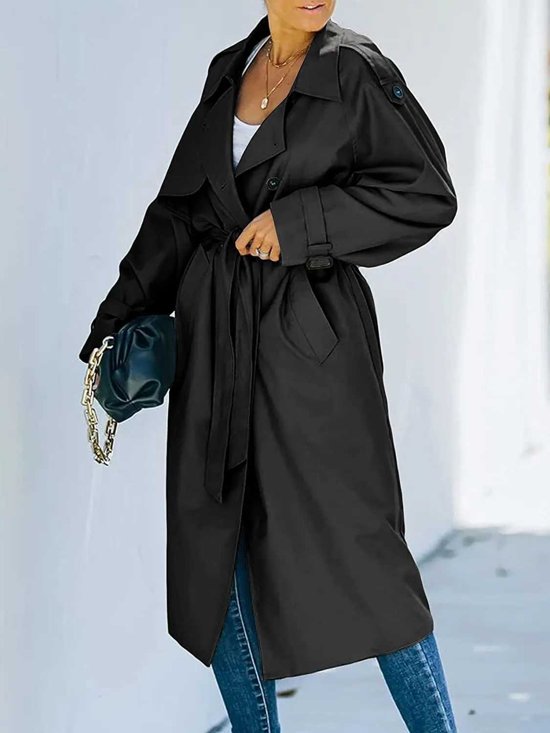 Womens Jackets Double Breasted Long Trench Female Coat Classic Lapel Long Sleeve Windproof Overcoat With Belt Autumn StreetwearX240921