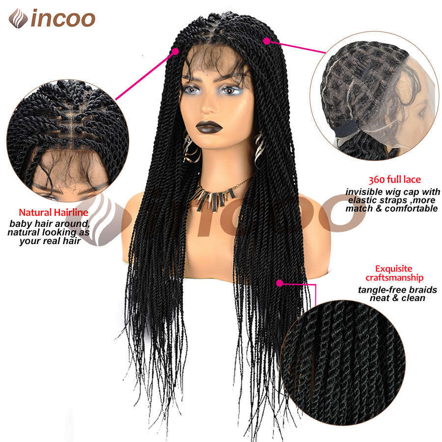 Senegalese Twist Front For Black Women Synthetic Full Lace Frontal Wigs Pre Plucked Box Braids Passion Twists