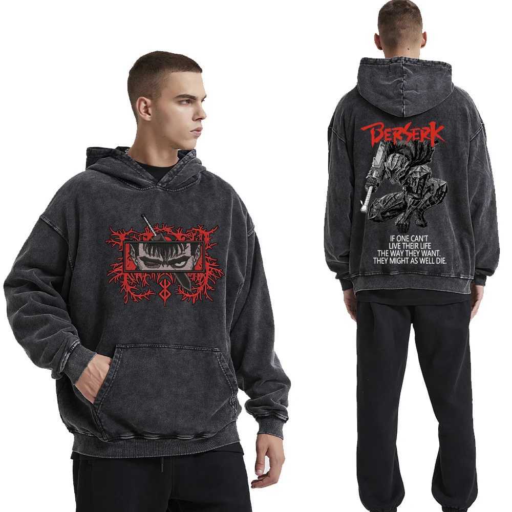 Rampage Anime Hoodie Mens 100_ Cotton Guts Printed Manga Sportswear Gothic Harajuku Pullover Retro Black Street Clothing Autumn W240921