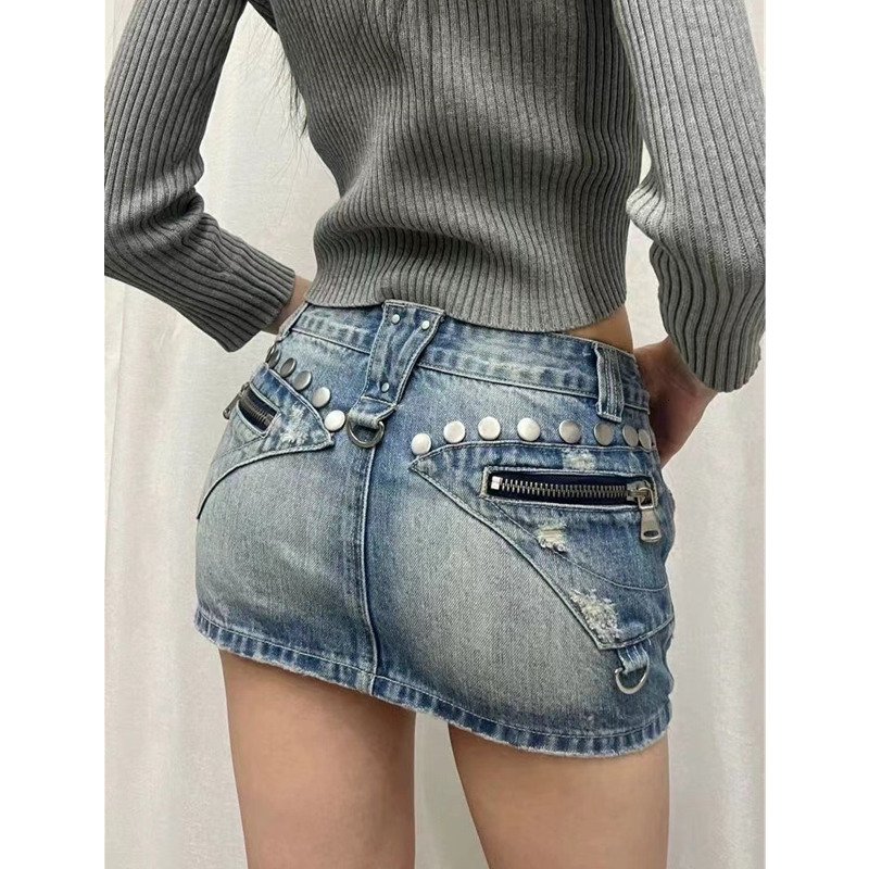 Women Vintage Y2k Slim Fit Retro Solid Skirts 2024 Summer Casual Female Punk Hotsweet High Waist Mini Denim Short Skirt