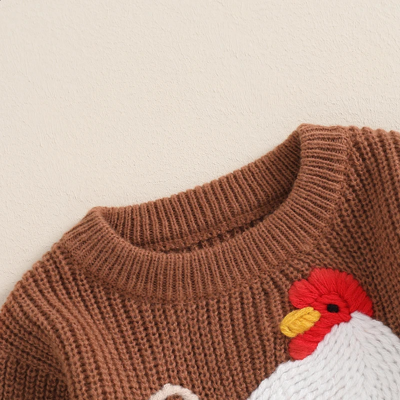 Retro winter born baby sweater casual rooster embroidery warm knit long sleeved floral baby knit 240918