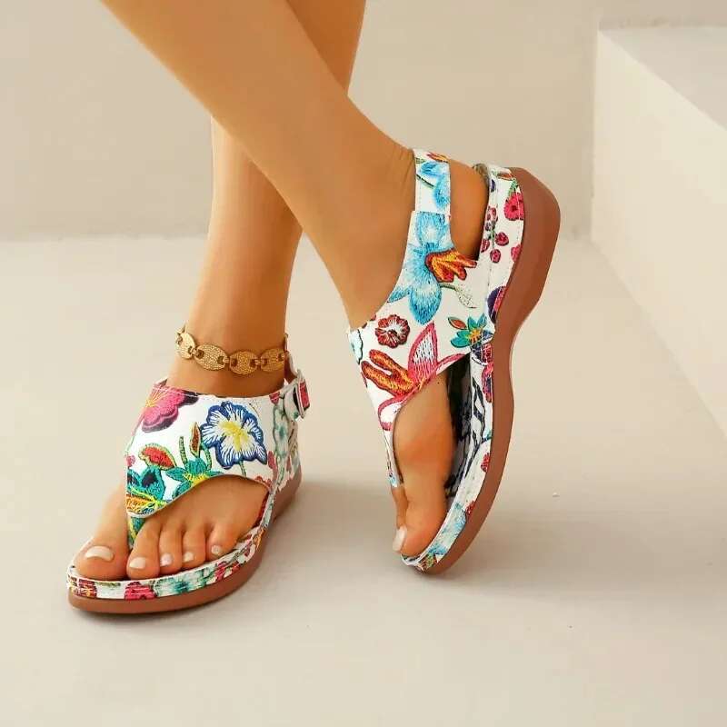Women's Retro Orthopedic Wedge Platform Sandals 2024 Summer Causal Buckle Flat Shoes Ladies Beach Flip ps atos De Mujer
