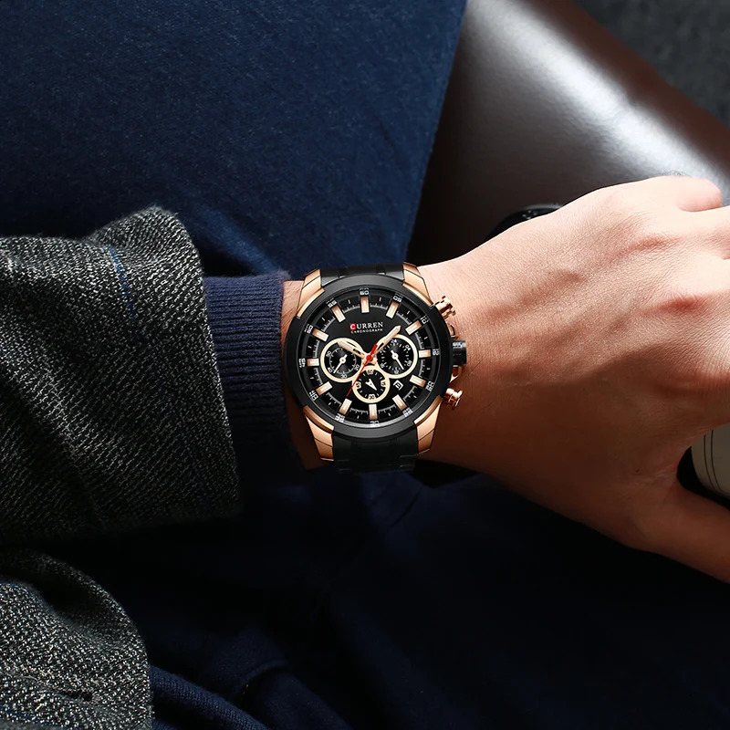 CURREN Mens Watches Top Big Sport Watch Men Military Steel Quartz Wrist Chronograph Gold n Male Clock 240919