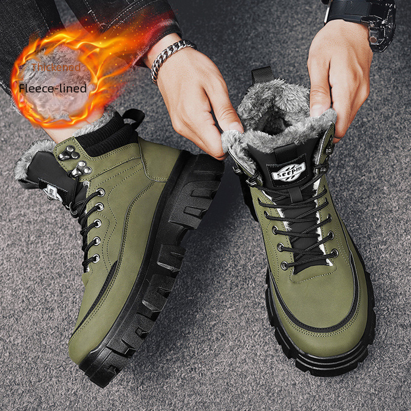 Free shipping designer shoes, new men's British wool cotton shoes, high cut thick sole warm snow lace up retro men's Martin boots, snow boot