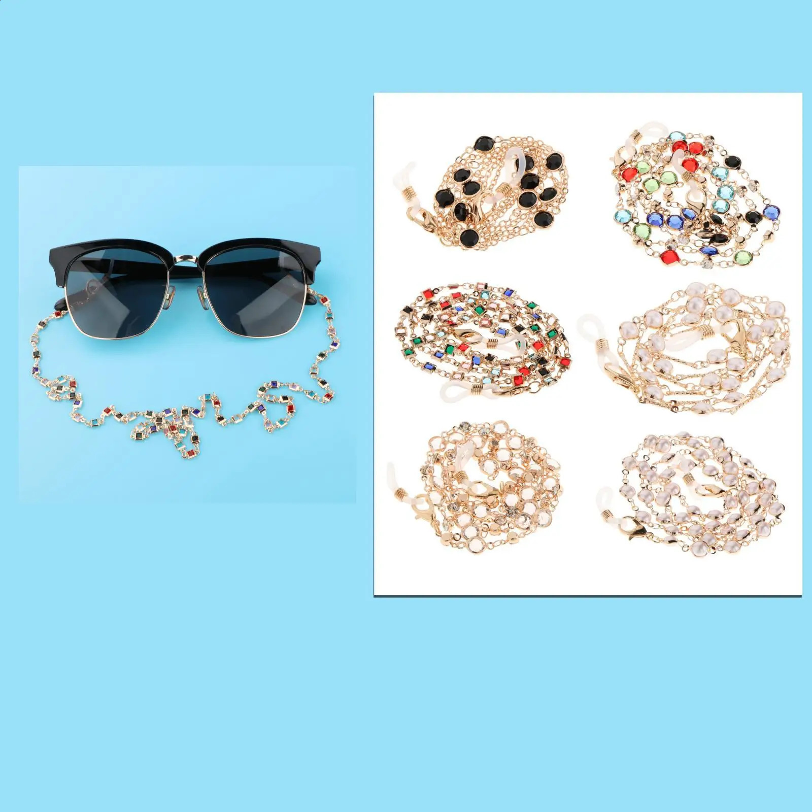 Elegant beaded eyeglass chain specification metal eyeglass holder neck chain 240920
