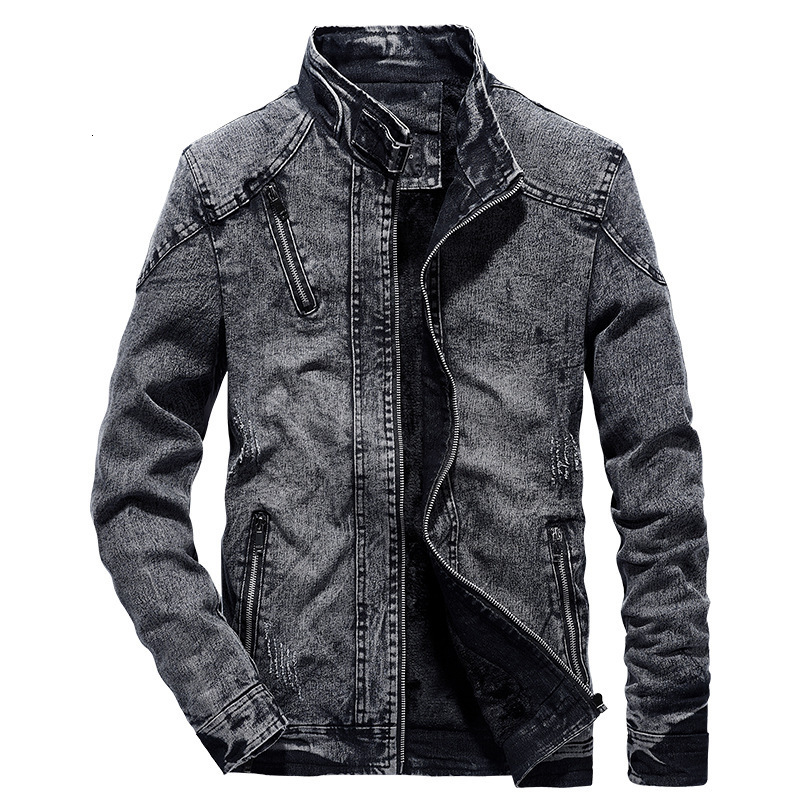 Mens Denim Jacket High-Quality Stand Collar Black Wool Thickened Warm Coat Male Street Fashion Zipper Slim Jackets Men Clothing