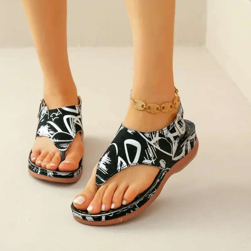 Women's Retro Orthopedic Wedge Platform Sandals 2024 Summer Causal Buckle Flat Shoes Ladies Beach Flip ps atos De Mujer