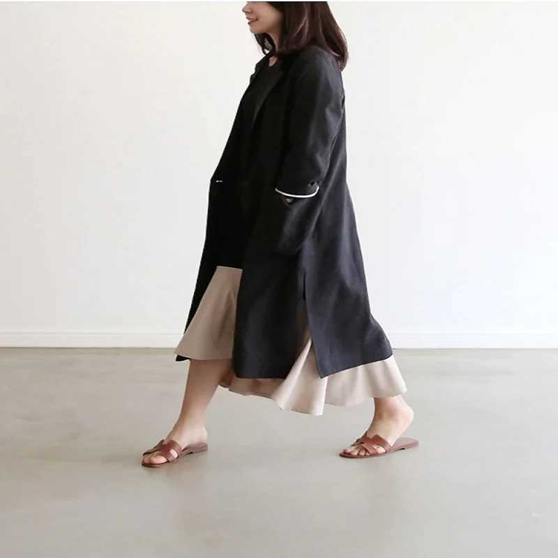 2023 New Retro Linen Trench Coat Women Jackets Autumn Spring Overcoat Outwear Ladies chic Long Coat Vintage Flax Trench WomenX240921