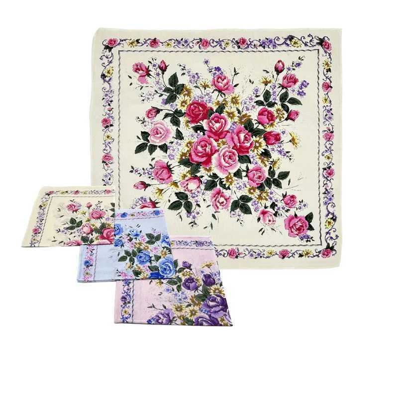 3Pcs 43x43cm 100% Cotton Womens Handle Color Printed Portable Hanks Square Scarf Wedding Party Gift W240921