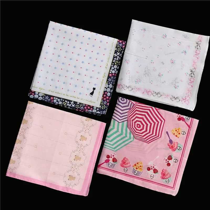 3Pcs 33x33cm Cartoon Cat Flower Printed Baby Girl Bandanas Square Pocket Hanks Handle Soft Cotton Party Gift W240921