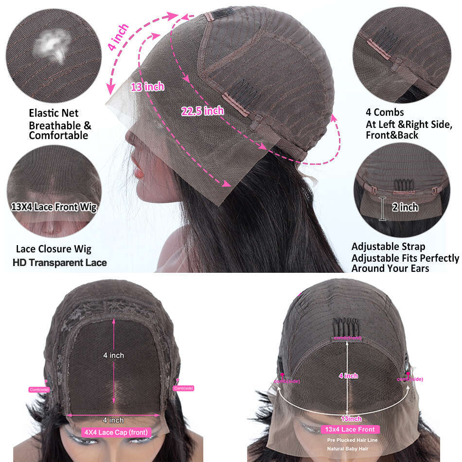 13x4 Kinky Straight Front Wig PrePlucked 180% Density Yaki Transparent Lace Frontal Human Hair Wigs For Women On Sale