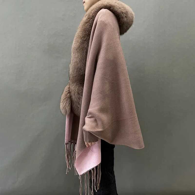 2023 New Raincoat Fashion Spring and Autumn Shawl Real Fox Fur Shawl Womens Street Clothing GX5565 W240921
