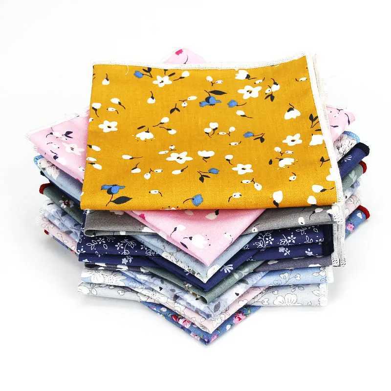 New Floral Printed Soft Handkerchief Cotton Men Hankies Wedding Banquet Party Pocket Square Flower Gift Accessory High QualityX240921