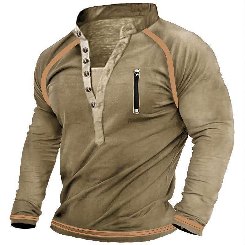 Foreign Trade Men's V-Neck Buttoned Hoodie Made Of Pure Cotton, Thickened And Warm Tactical Hoodie, Training On Pullover For Men's Long Slee