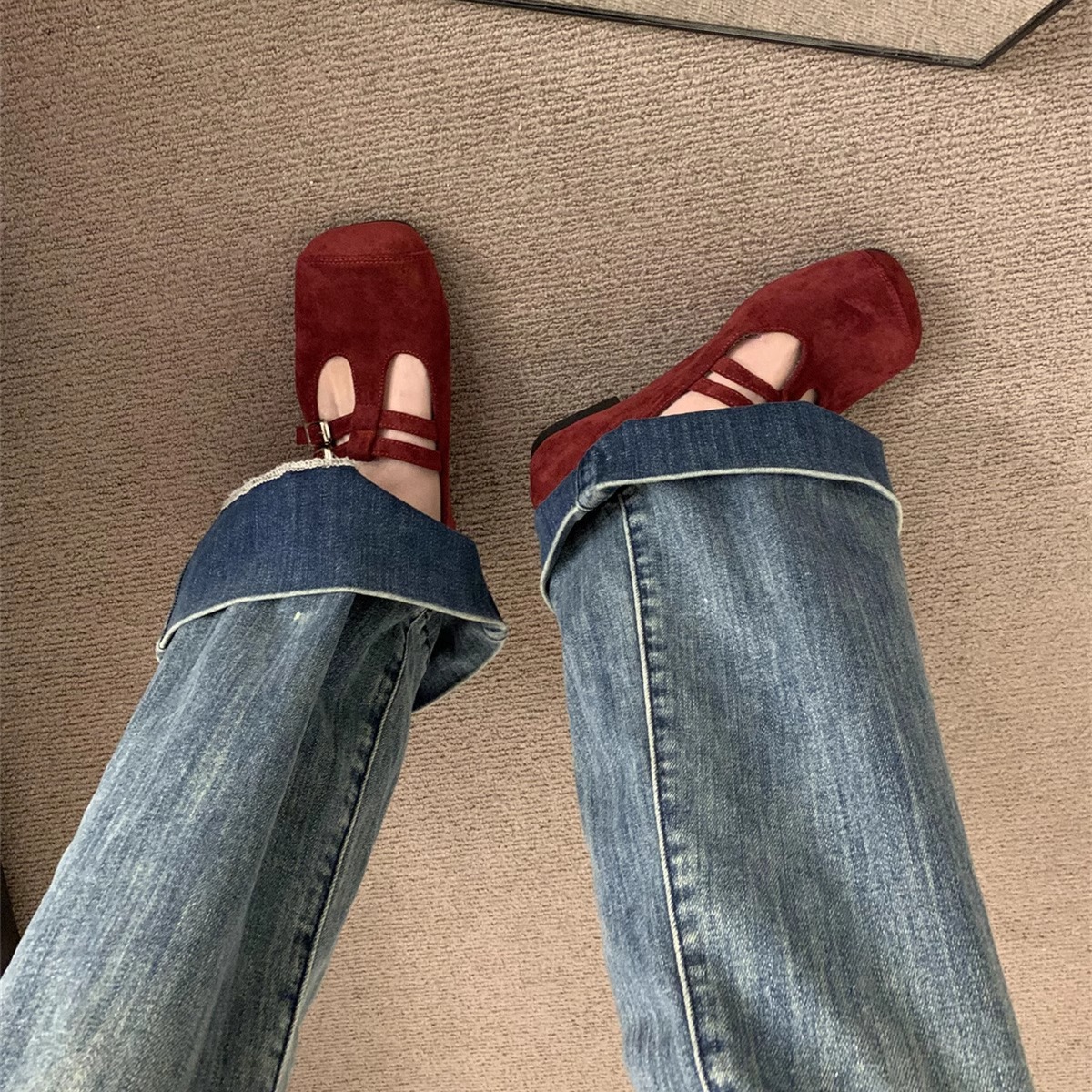 Women's Comfort Flat Shoes: Soft Sole Casual Shoes, Square Toe, Trendy Commute Footwear in Red, Brown, Coffee 036c