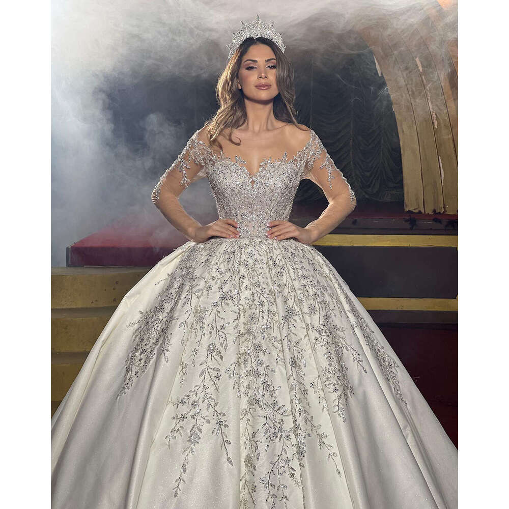 Romantic Sheer Neck Wedding Dresses Illusion Long Sleeves Bridal Gowns Custom Made Lace Appliques Vestido De Novia