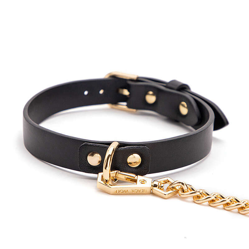 Female Slave Training SM Prop Traction Sex Collar Gold Ring Black Sex Neck Cover Alternative Adult Products